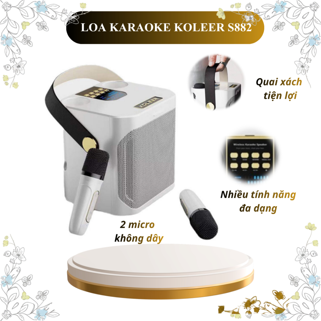 Loa Bluetooth Mini Karaoke Kèm 2 Micro KOLEER S882 Bass Cực Mạnh, Âm Thanh Siêu Hay