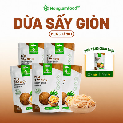 [5 Túi tặng 1] Combo 5 Túi Dừa Khô Sấy Giòn 45g NONGLAMFOOD Thơm Béo Giòn Rụm, Đồ Ăn Vặt Văn Phòng