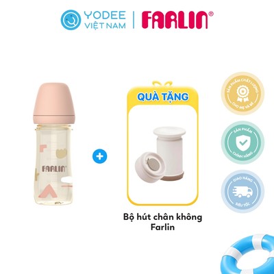 Farlin Bình sữa PPSU cao cấp, cổ rộng dễ vệ sinh, núm ti silicone siêu mềm chống đầy hơi cho bé