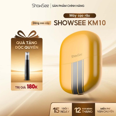 Máy cạo râu mini Showsee với đầu dao nổi 2 chiều KM10 màu vàng sang trọng - Cạo sạch râu ngắn, chống giật râu