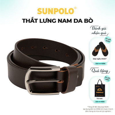 Dây nịt nam da bò SUNPOLO dây trơn khóa kim không gỉ Nâu - BELT52