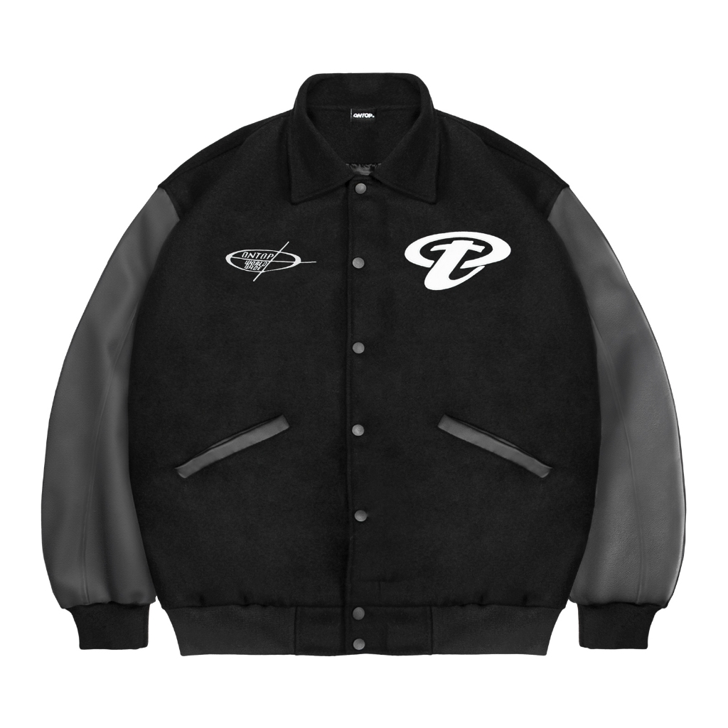 Varsity Jacket tay da vải nỉ nam nữ ONTOP logo thêu nút bấm có 3 size local brand cá tính Y2K | O21-