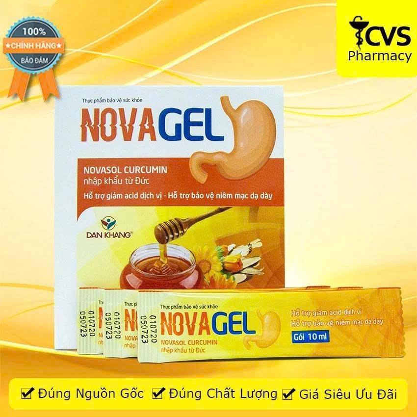 Novagel / Nova gel Hộp 20 gói, Hỗ trợ giảm đau dạ dày, bảo vệ niêm mạc dạ dày