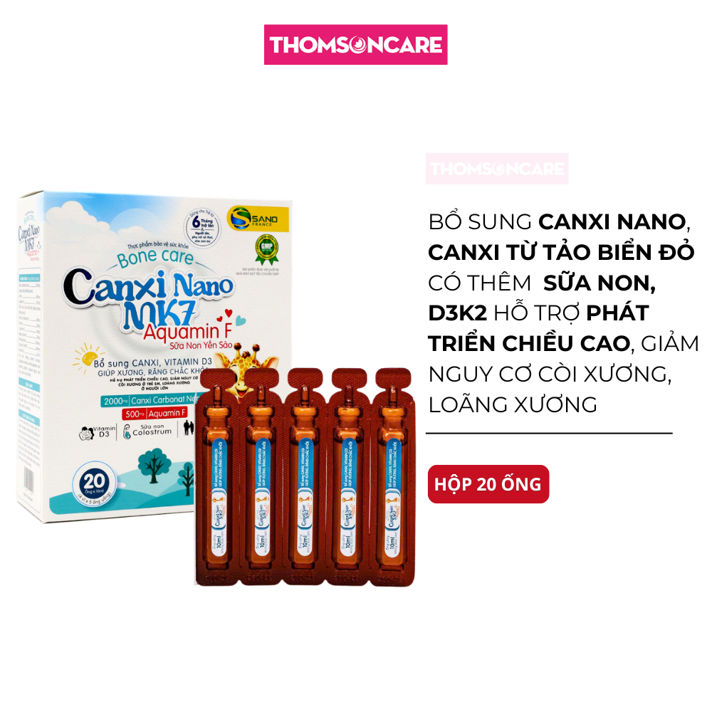 Siro canxi cho bé phát triển chiều cao - Canxi Nano MK7 Sanofia France 20 ống