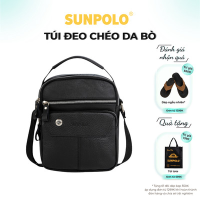 [ Xả kho ] Túi đeo chéo nam da bò cao cấp SUNPOLO Đen STU108