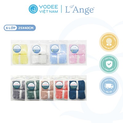 L'Ange Khăn sữa/Khăn lót gối/Khăn lau mặt/Khăn yếm vải bông 6 lớp 25x40cm cho bé (set 2 cái)