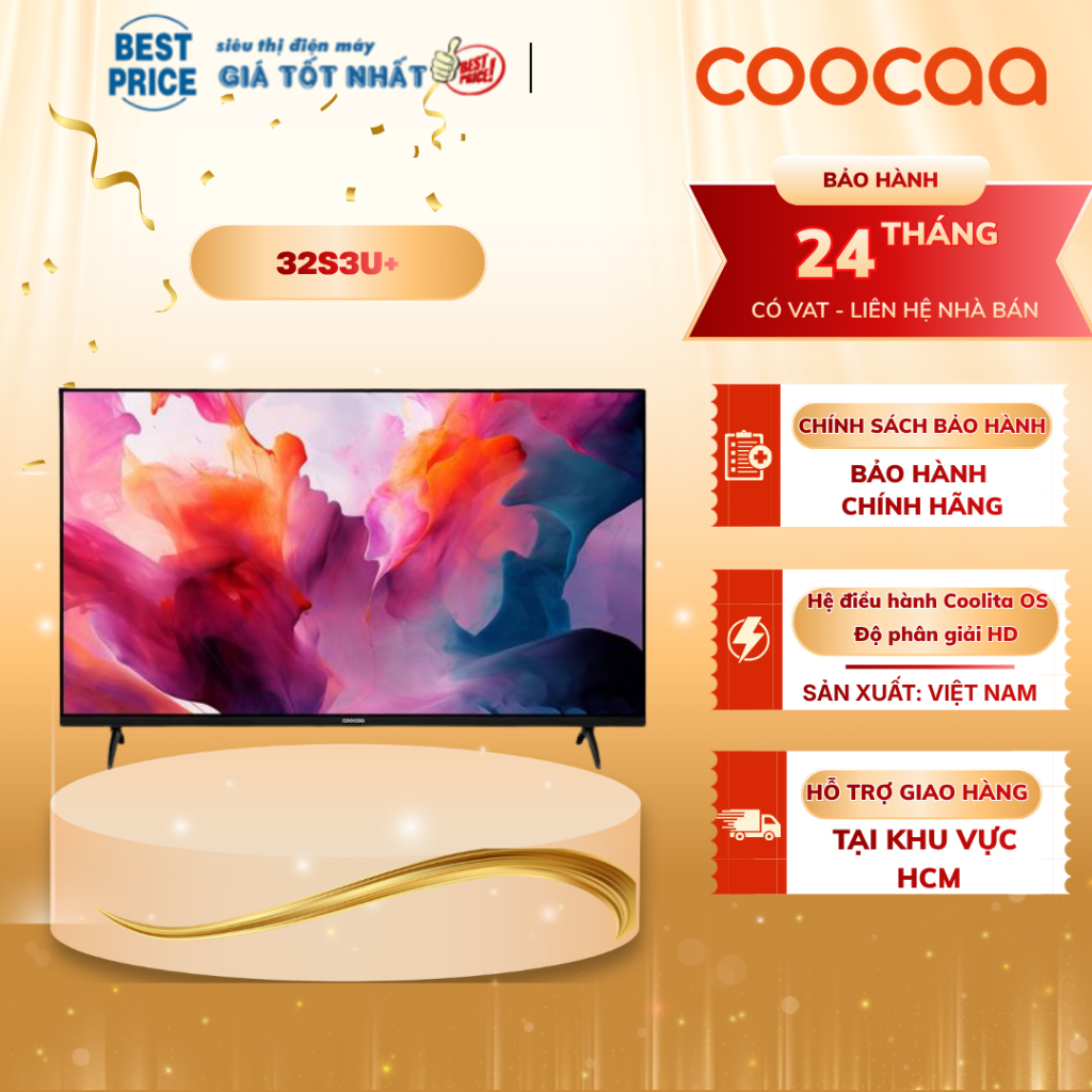 32S3U+ Smart Tivi Coocaa – 32 Inch HD, Âm Thanh Dolby, Bảo Vệ Mắt 32S3U+