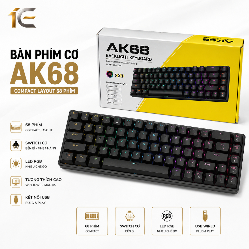 BÀN PHÍM CƠ AK68 PHIÊN BẢN ĐẶC BIỆT – CHƠI GAME MƯỢT, KHÔNG GIẬT LAG - bảo hành 12 tháng