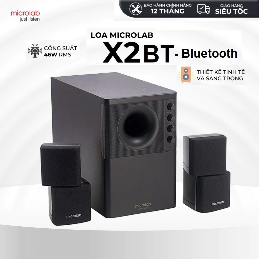 Loa Máy Tính, Loa Bluetooth Microlab X2BT 2.1 Chính Hãng - Bass Mạnh, Công Suất 46W cho Máy Tính, Đi