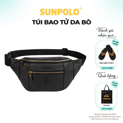 [ Xả kho ] Túi Đeo Chéo Bao Tử Nam Da Bò Cao Cấp SUNPOLO Đen Nâu Xanh Navy SBT107