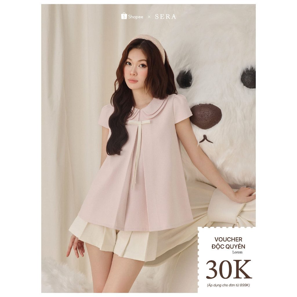 SERA - Set áo cổ sen tay hến đính nơ và quần short xếp ly Aimee | BigBuy360 - bigbuy360.vn