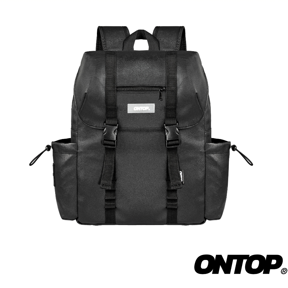 Balo nam đi học nắp gập ONTOP vải da màu đen đựng vừa laptop 14 inches local brand Camelia Backpack 