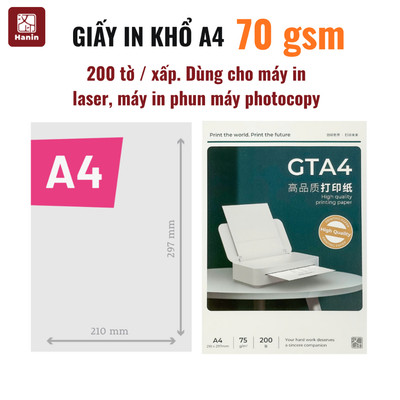 Giấy A4 70gsm Ream 200 tờ dành cho máy in laser, in phun, máy photocopy | Hanin