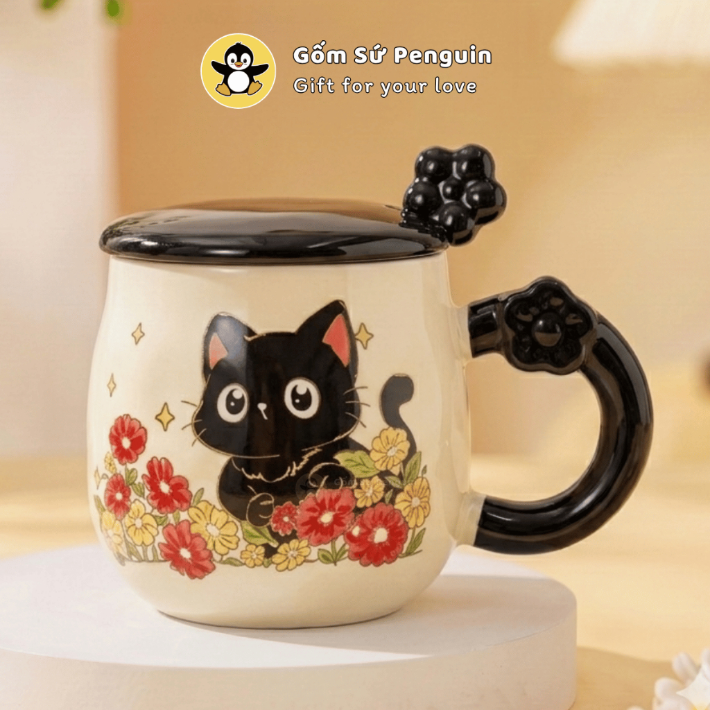 [Penguin] Ly sứ Flower cute 350ml cốc sứ uống nước phong cách Hàn Quốc quà tặng bạn gái