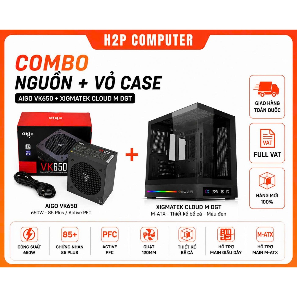 Combo Nguồn AIGO VK650 650W + Case Xigmatek Cloud M DGT Chính Hãng