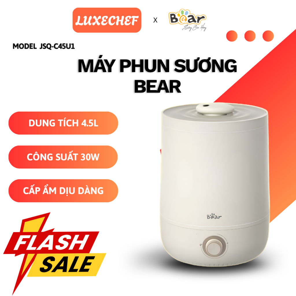 Máy Phun Sương Bear JSQ-C45U1 Tỏa Hơi Sương Siêu Mịn Màng, Tự Động Ngắt Thông Minh Khi Hết Nước - LU