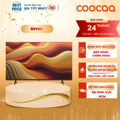 Coocaa Google TV 55 inch 4K 55Y68 | 55Y68 Pro 2025 – Thiết Kế Tràn Viền, Âm Thanh Dolby, Bảo Vệ Mắt