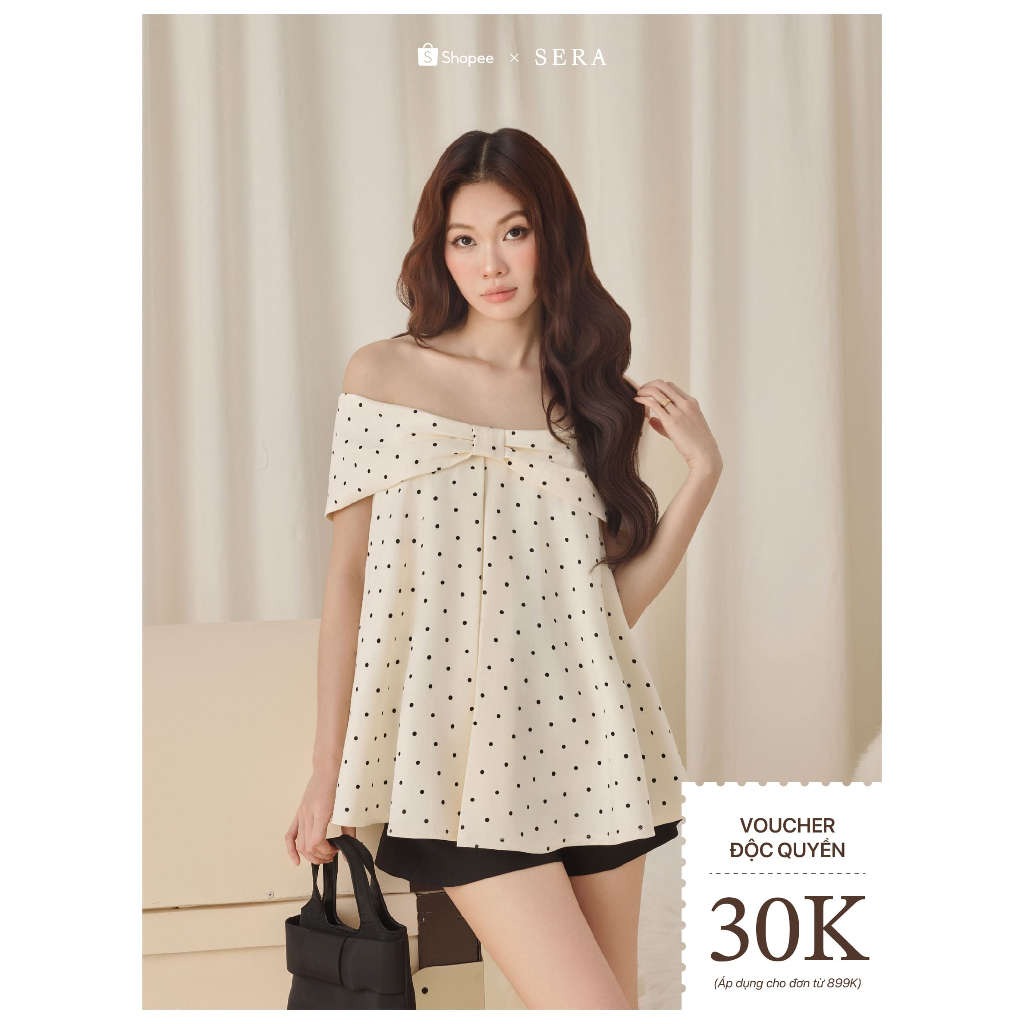 SERA - Áo trễ vai nơ chấm bi dáng xoè Annie