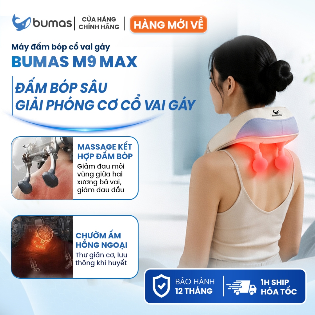 Máy Đấm Bóp Cổ Vai Gáy BUMAS M9 Max - Máy Massage Cổ Vai Gáy Đấm Bóp Lưng Vai - Chườm Ấm Ánh Sáng Đỏ | BigBuy360 - bigbuy360.vn