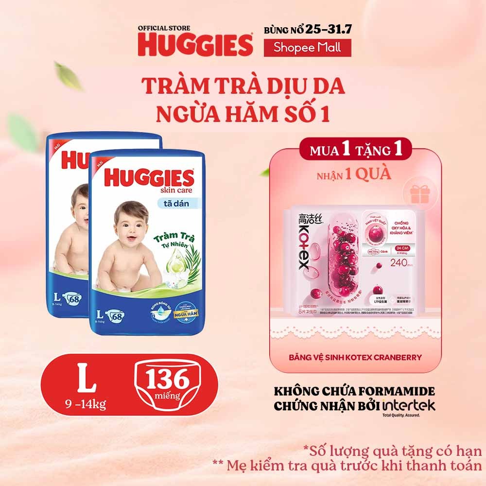 Combo 2 Tã dán Huggies Skincare Super Jumbo M76+6/ L68/ XL60/ XXL54
