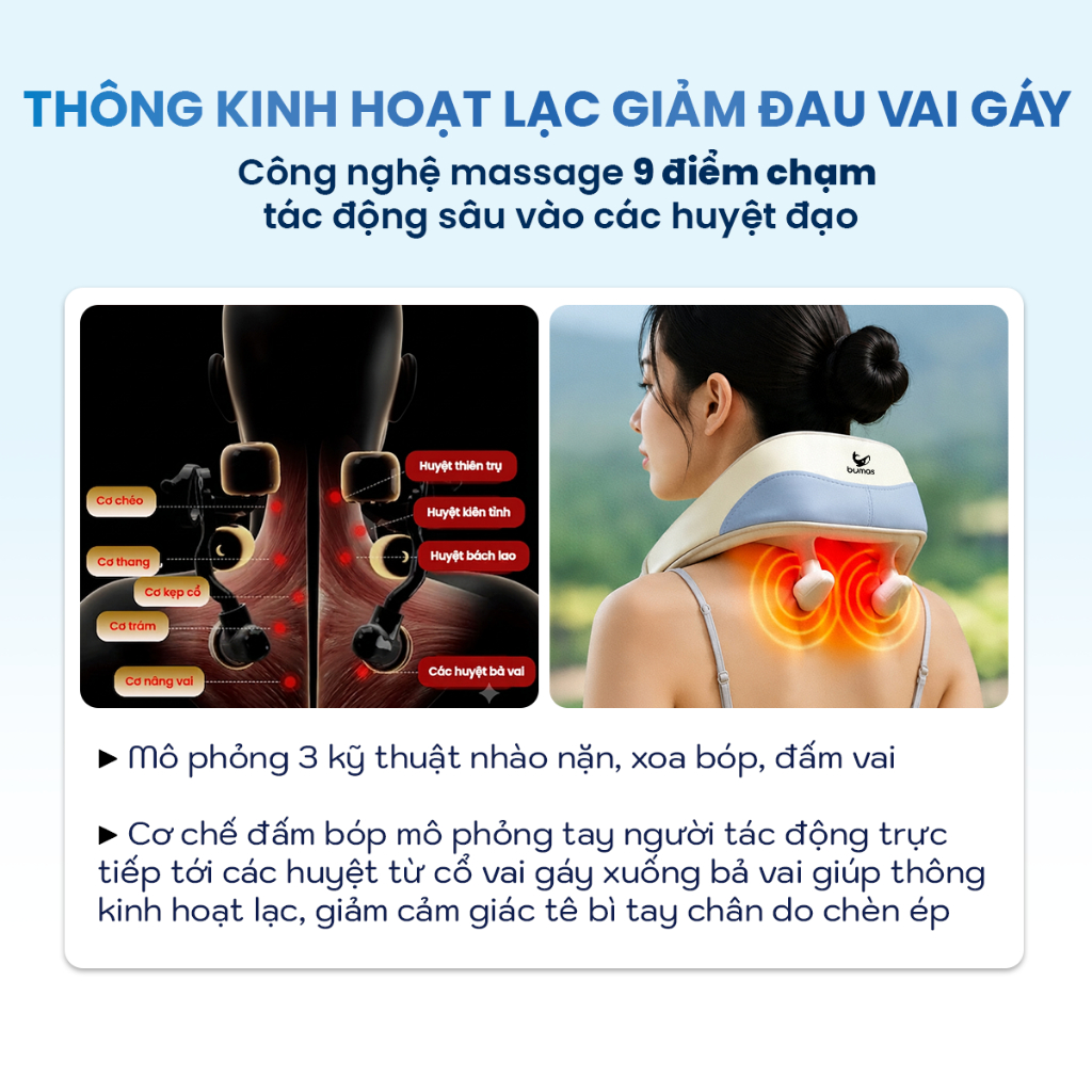 Máy Đấm Bóp Cổ Vai Gáy BUMAS M9 Max - Máy Massage Cổ Vai Gáy Đấm Bóp Lưng Vai - Chườm Ấm Ánh Sáng Đỏ | BigBuy360 - bigbuy360.vn