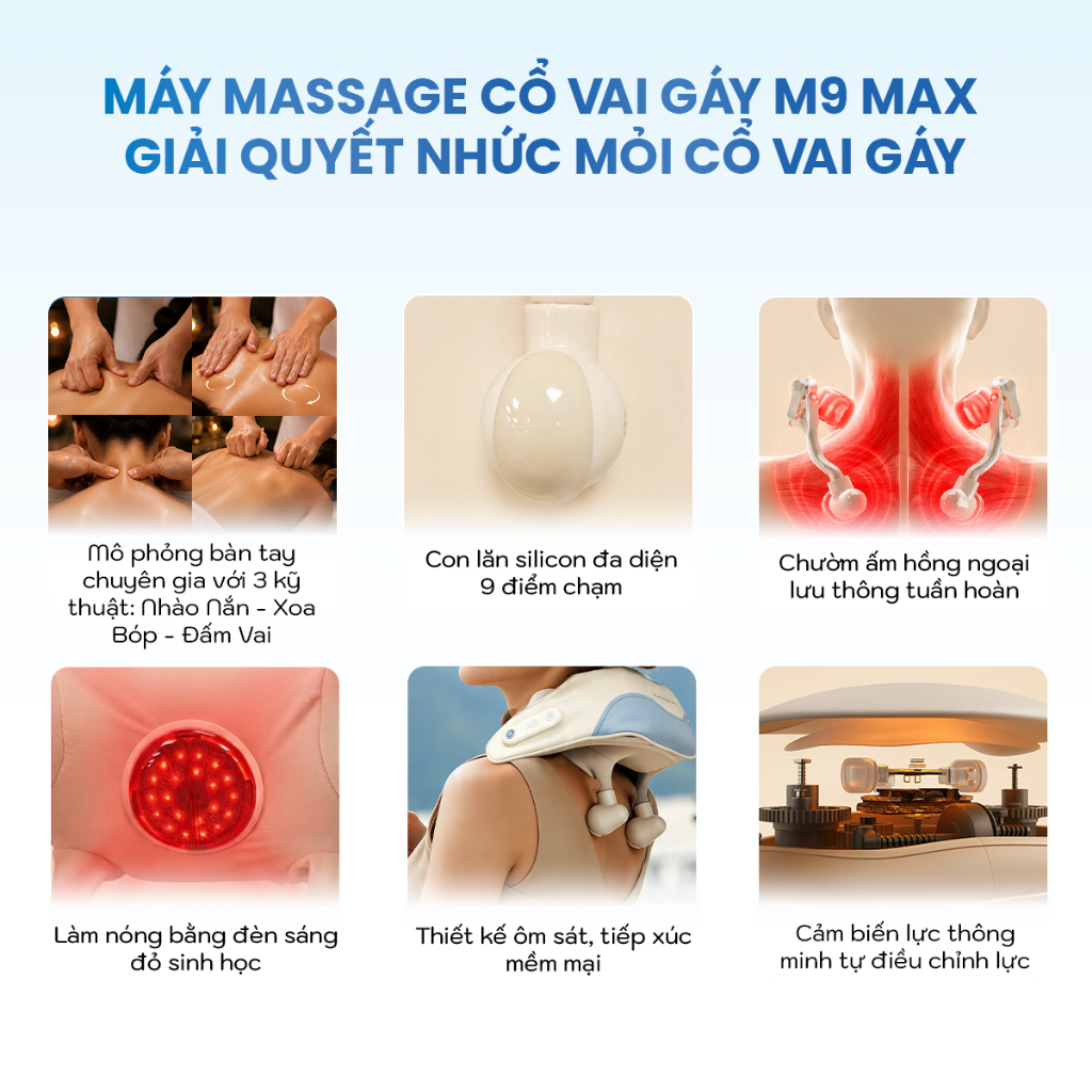 Máy Đấm Bóp Cổ Vai Gáy BUMAS M9 Max - Máy Massage Cổ Vai Gáy Đấm Bóp Lưng Vai - Chườm Ấm Ánh Sáng Đỏ | BigBuy360 - bigbuy360.vn