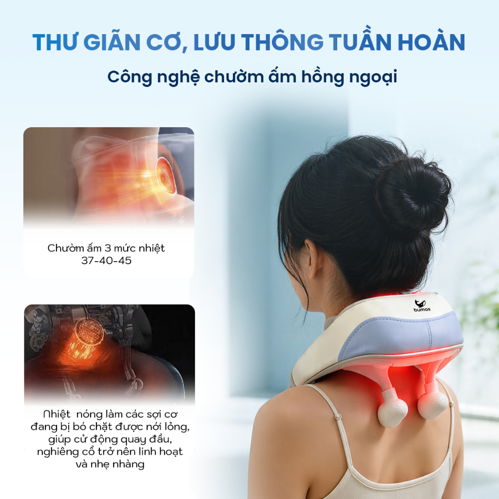 Máy Đấm Bóp Cổ Vai Gáy BUMAS M9 Max - Máy Massage Cổ Vai Gáy Đấm Bóp Lưng Vai - Chườm Ấm Ánh Sáng Đỏ | BigBuy360 - bigbuy360.vn