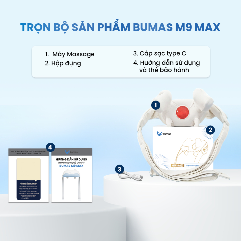 Máy Đấm Bóp Cổ Vai Gáy BUMAS M9 Max - Máy Massage Cổ Vai Gáy Đấm Bóp Lưng Vai - Chườm Ấm Ánh Sáng Đỏ | BigBuy360 - bigbuy360.vn