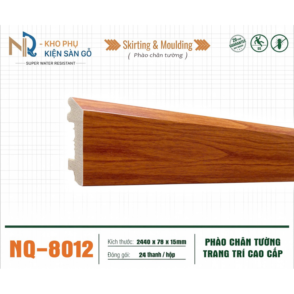 Phào nhựa Kepler chân tường PS cao cấp vuông cao 8cm dài 122cm - len chân tường chống nước, vân gỗ 1