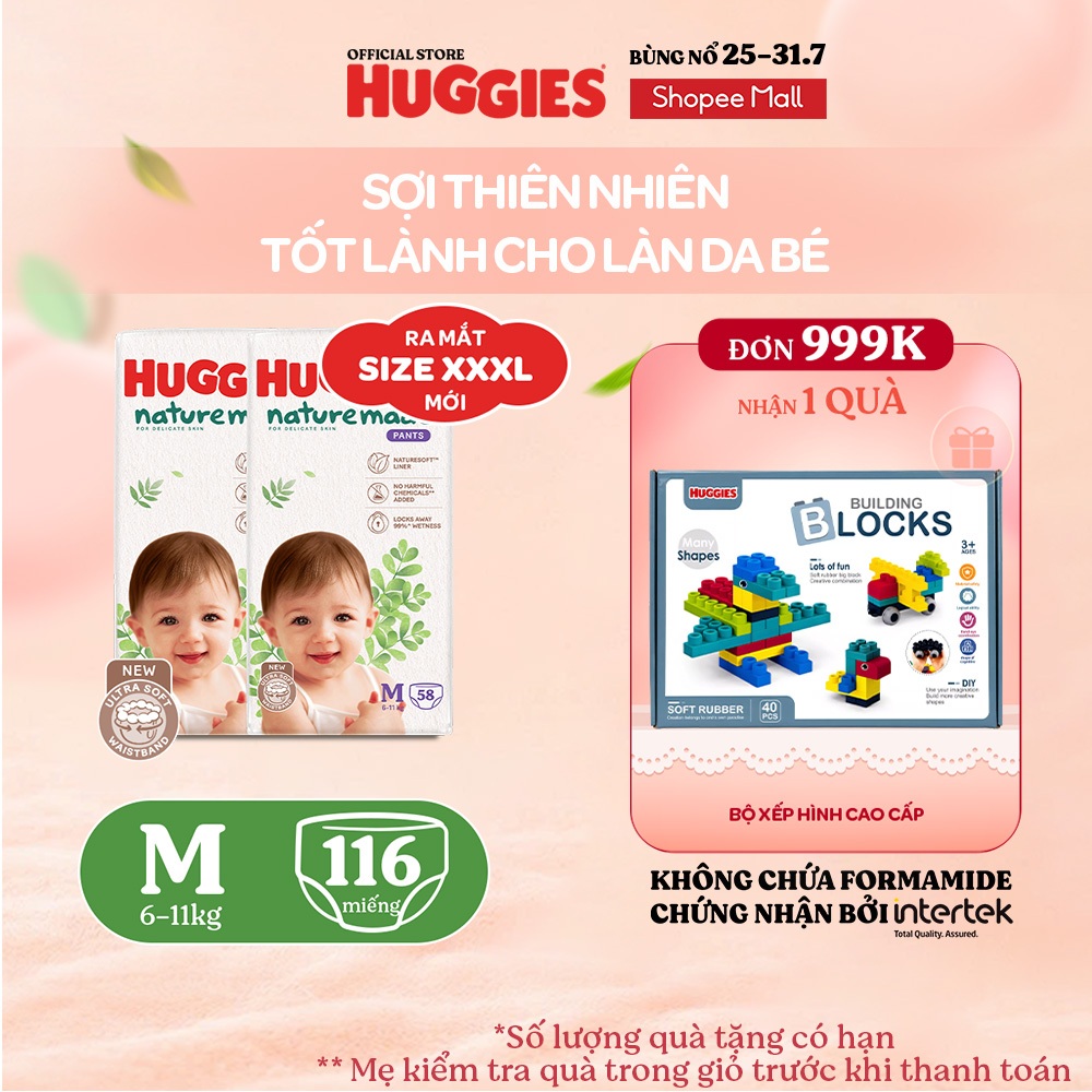 [KOL Live] Combo 2 Tã Quần Huggies Platinum Nature Made M58/L44/XL38/XXL26