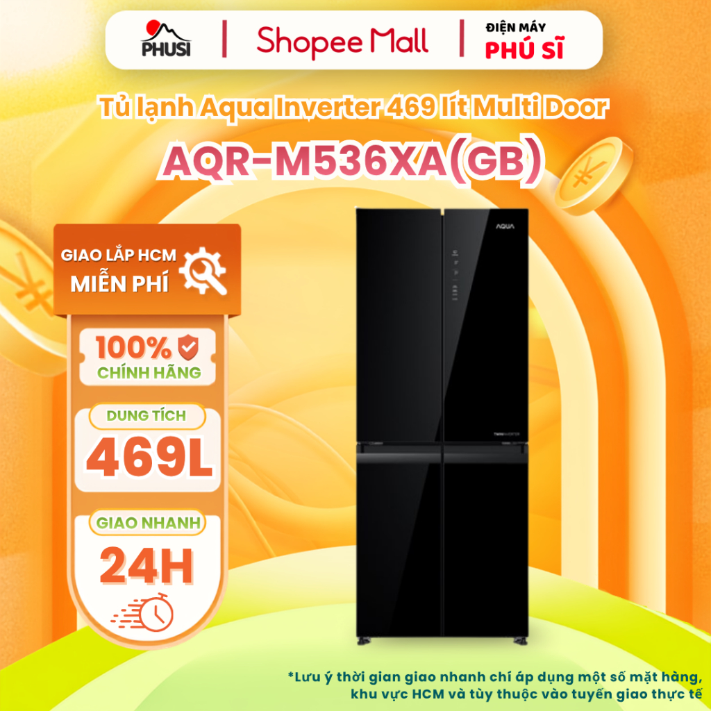 AQR-M536XA(GB) [GIAO HÀNG MIỄN PHÍ HCM] Tủ lạnh Aqua Inverter 469 lít Multi Door - CHÍNH HÃNG