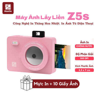 [Tặng Giấy In] Máy Chụp Ảnh Lấy Liền Hanin Z5s In Ảnh Từ Điện Thoại, Có Đèn Flash, 5 Lớp Filter | Hanin