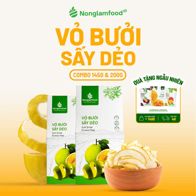 Combo 2 Hộp Vỏ Bưởi Sấy Dẻo 145g & 200g NONGLAMFOOD Ít Ngọt Trái Cây Sấy Dẻo Chuẩn Xuất Khẩu Loại 1