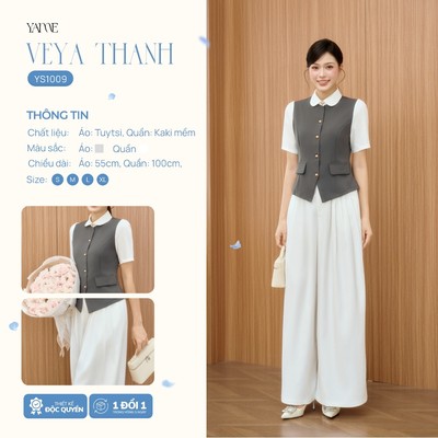 Set Nữ Thiết Kế YAME Công Sở Áo Sơ Mi Cổ Sen, Form Peplum& Quần Ống Suông, Xếp Ly, Túi Sườn - VEYA YS1009
