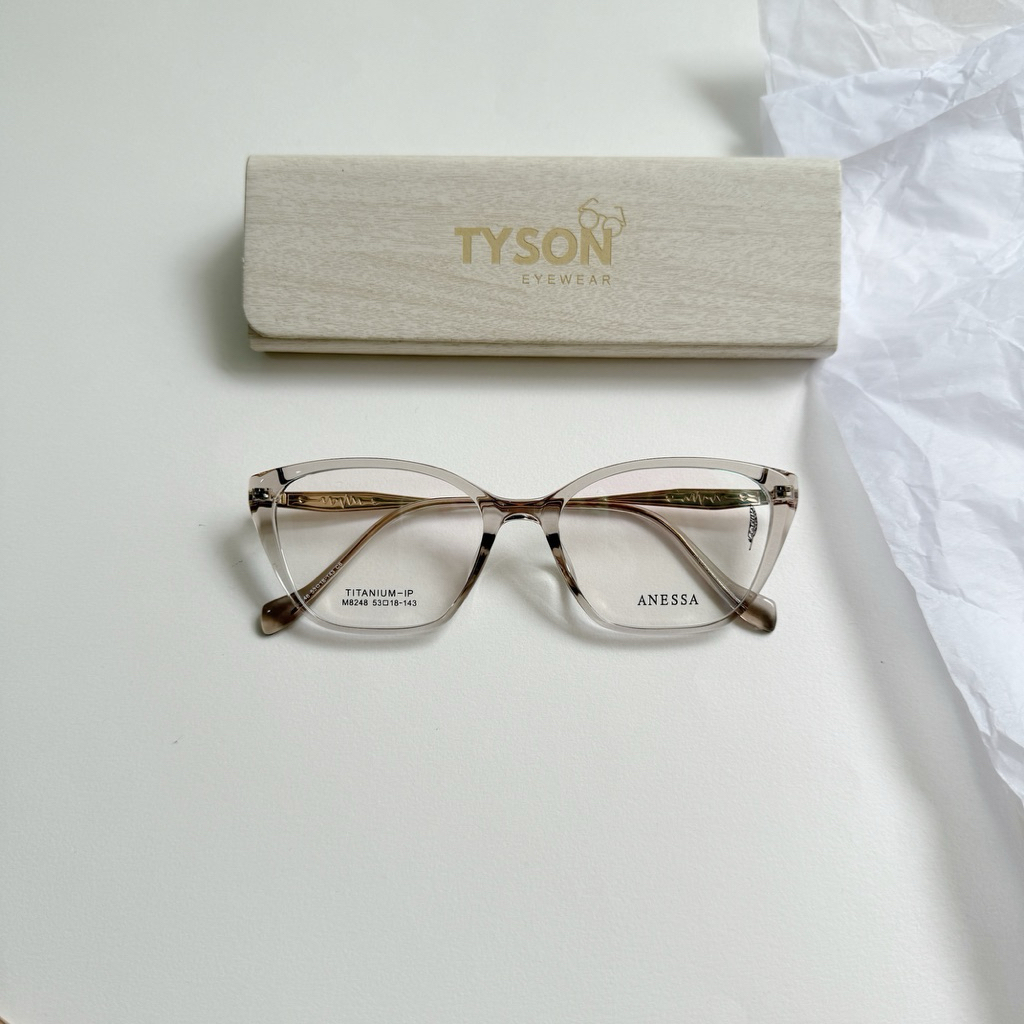Gọng kính titan TYSON gọng kính mắt mèo kính mắt thời trang nữ lắp cận tặng hộp khăn 8248