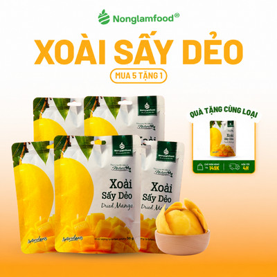 [5 Túi tặng 1]Combo 5 túi xoài sấy dẻo Nonglamfood 50g, Ngon chuẩn dưỡng chất, Giàu vitamin, chất xơ