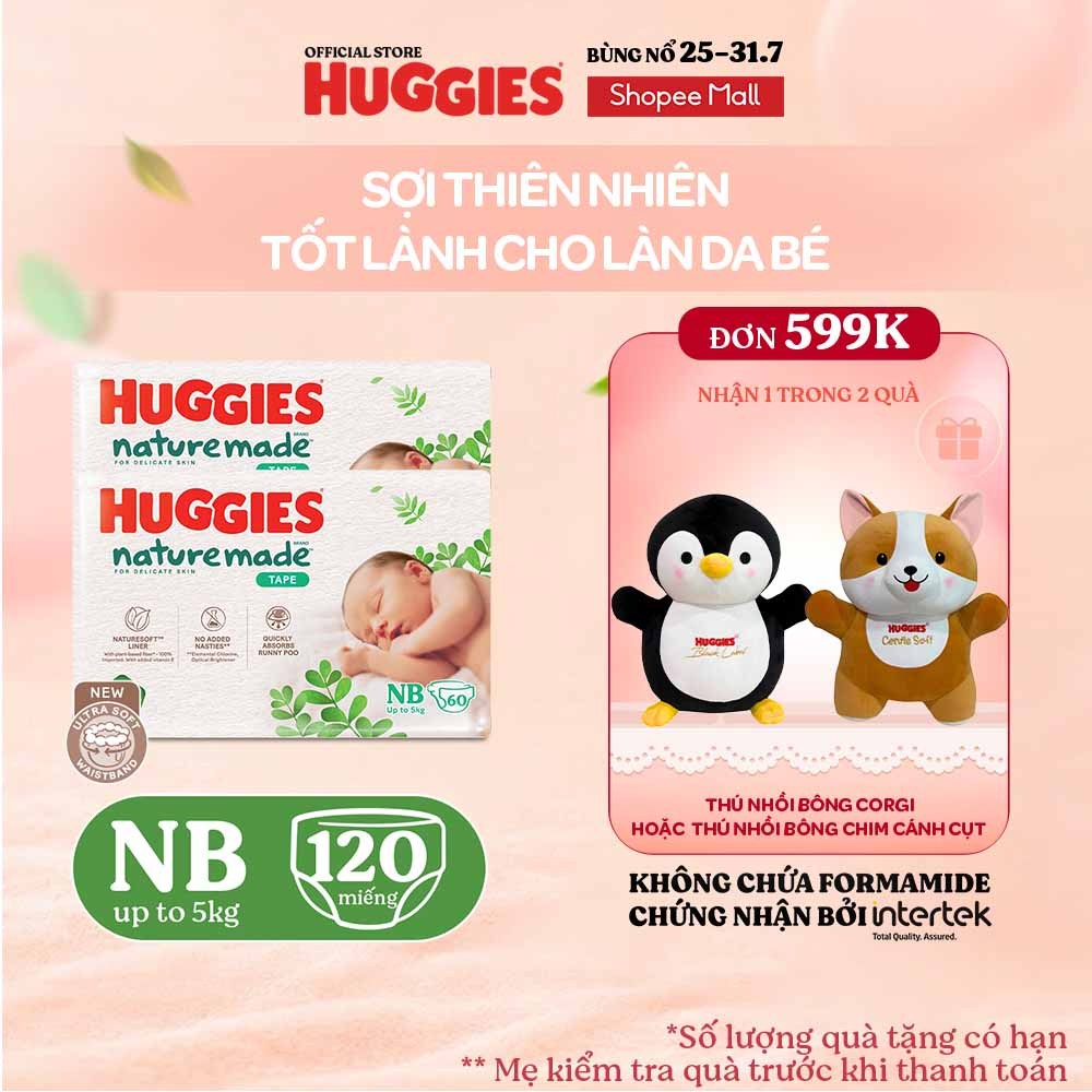 [KOL Live] Combo 2 Tã Dán Huggies Platinum Nature Made Size NB60/S82/M64/L54/XL44/XL36