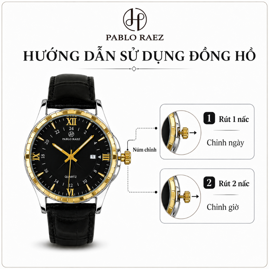Đồng hồ nam dây da PABLO RAEZ chống nước dạ quang có lịch ngày sang trọng lịch sự U850 CARIENT | BigBuy360 - bigbuy360.vn