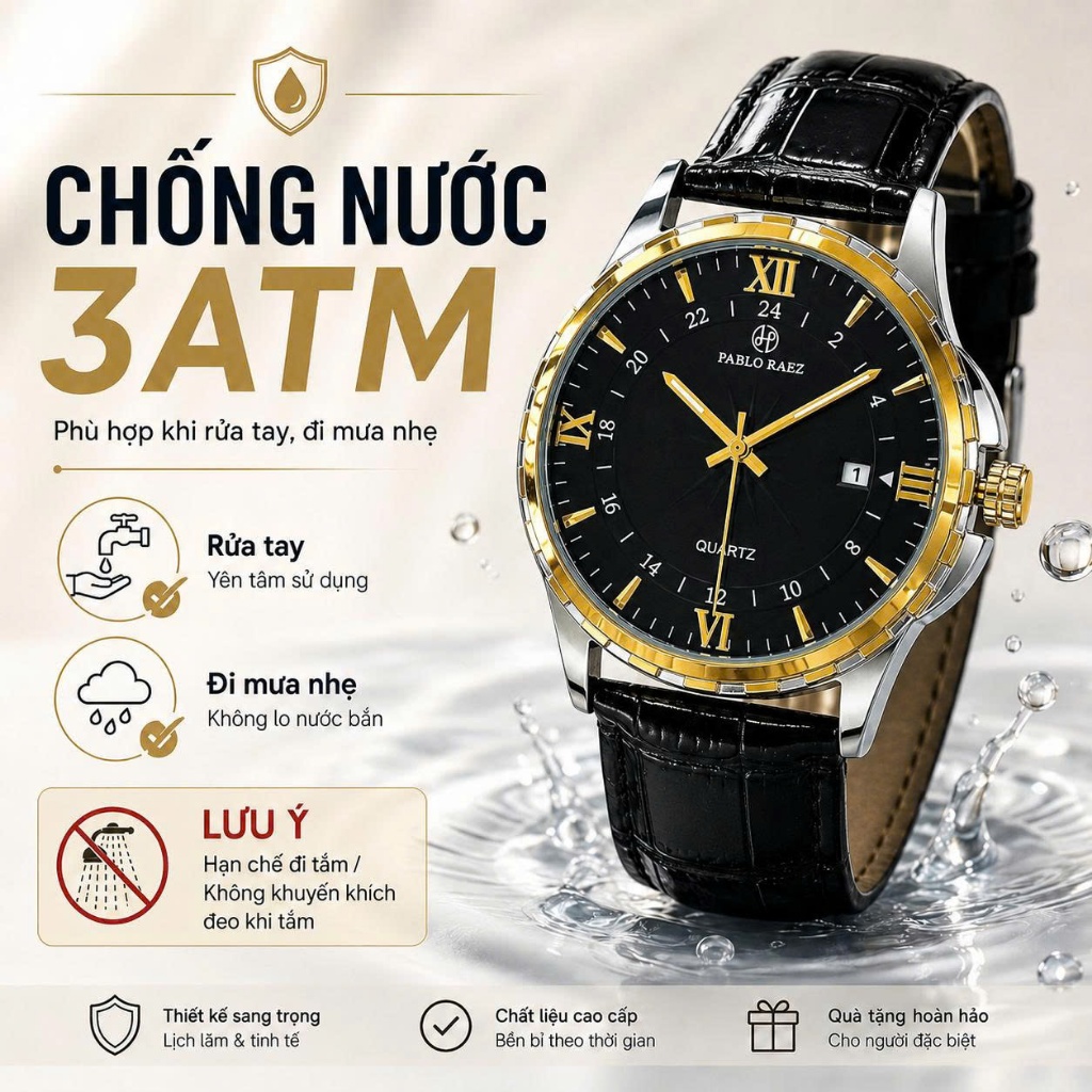 Đồng hồ nam dây da PABLO RAEZ chống nước dạ quang có lịch ngày sang trọng lịch sự U850 CARIENT | BigBuy360 - bigbuy360.vn