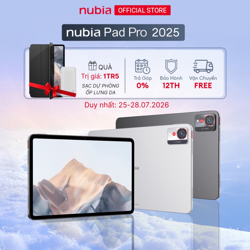 Máy tính bảng Nubia Pad Pro 2025 Mỏng Nhẹ I Chip Snapdragon 8 gen 3 I Pin 10100mAh 60W I Màn hình 2.8K I Tản nhiệt 6 lớp