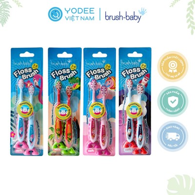 Brush-Baby Bộ 2 bàn chải đánh răng Flossbrush có đế hít tiện lợi, làm sạch răng an toàn và hiệu quả cho bé (3-6 tuổi)