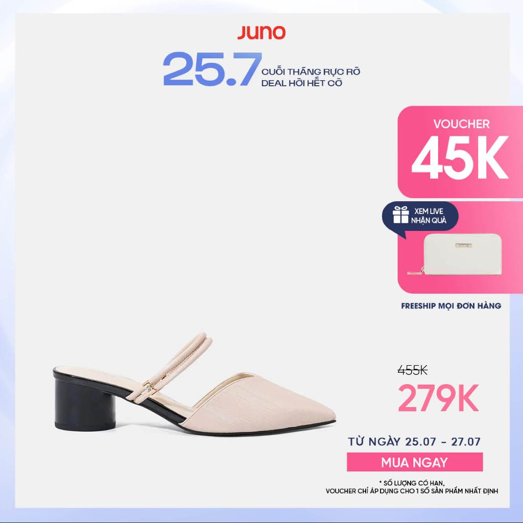 Giày Cao Gót Nữ 5cm Thời Trang JUNO Giày Mules Mũi Nhọn Gót Trụ CG05097