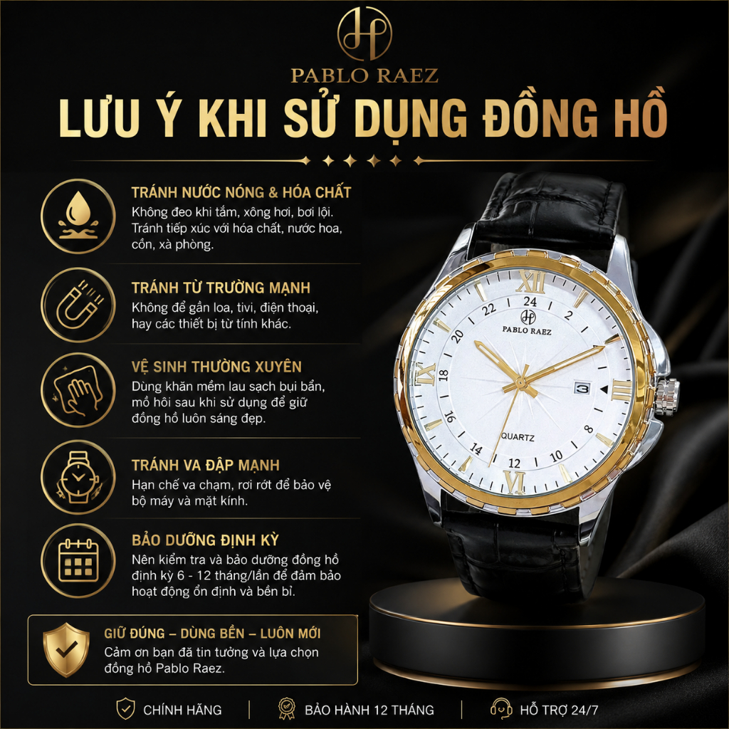 Đồng hồ nam dây da PABLO RAEZ chống nước dạ quang có lịch ngày sang trọng lịch sự U850 CARIENT | BigBuy360 - bigbuy360.vn