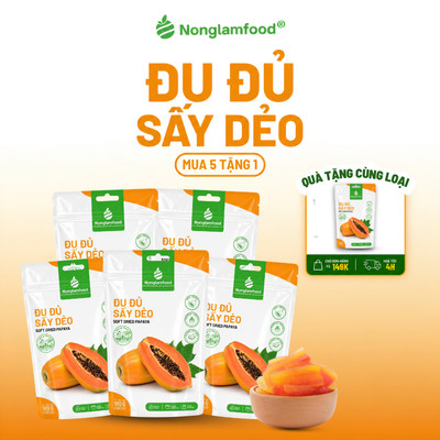 [5 Túi Tặng 1] Combo 5 Túi Đu Đủ Sấy Dẻo NONGLAMFOOD 100g Dẻo Mềm Hàng Loại 1 Chuẩn Xuất Khẩu