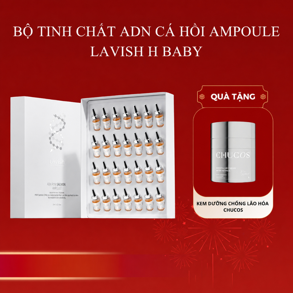 Tinh chất ADN cá hồi LAVISH B BABY - Phục hồi và Dưỡng da căng bóng Made in Korea Hộp 30 ống
