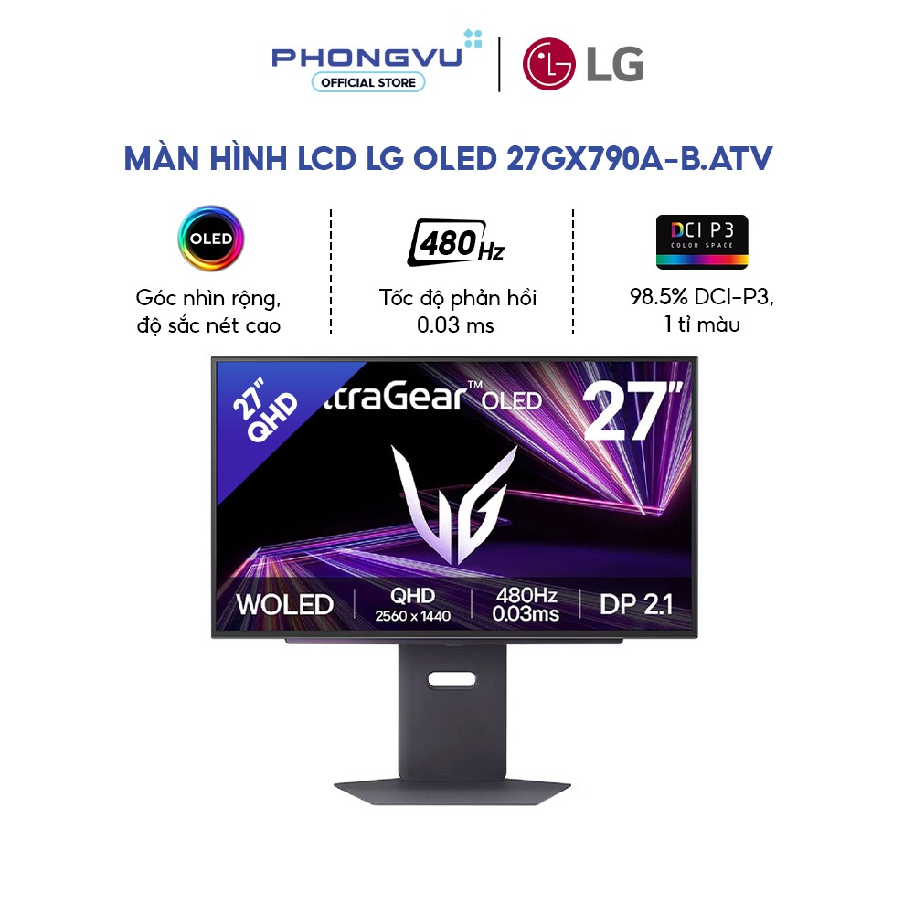 Màn Hình Gaming LG UltraGear OLED 27GX790A-B 27" 480Hz - 0.03ms, DP 2.1, HDR True Black 400 - BH 24 
