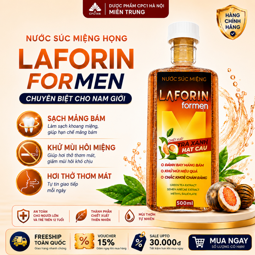 Nước Súc Miệng Thảo Dược Laforin Formen Chuyên Hỗ Trợ Giảm Hôi Miệng, Vàng Răng Cho Nam Giới