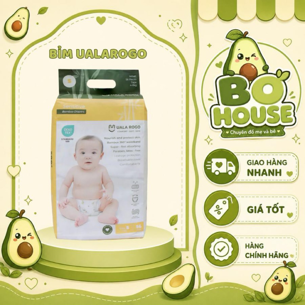 Bỉm UALAROGO Sensitive Bamboo Chính Hãng Cho Bé Mềm Mại Thoáng Khí Thấm Hút Nhanh