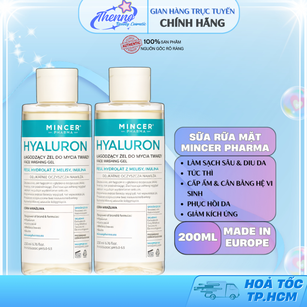 Sữa Rửa Mặt Làm Sạch Sâu Lớp Trang Điểm, Dầu Thừa và Dưỡng Ẩm Mincer Pharma Hyaluron Facial Cleansin