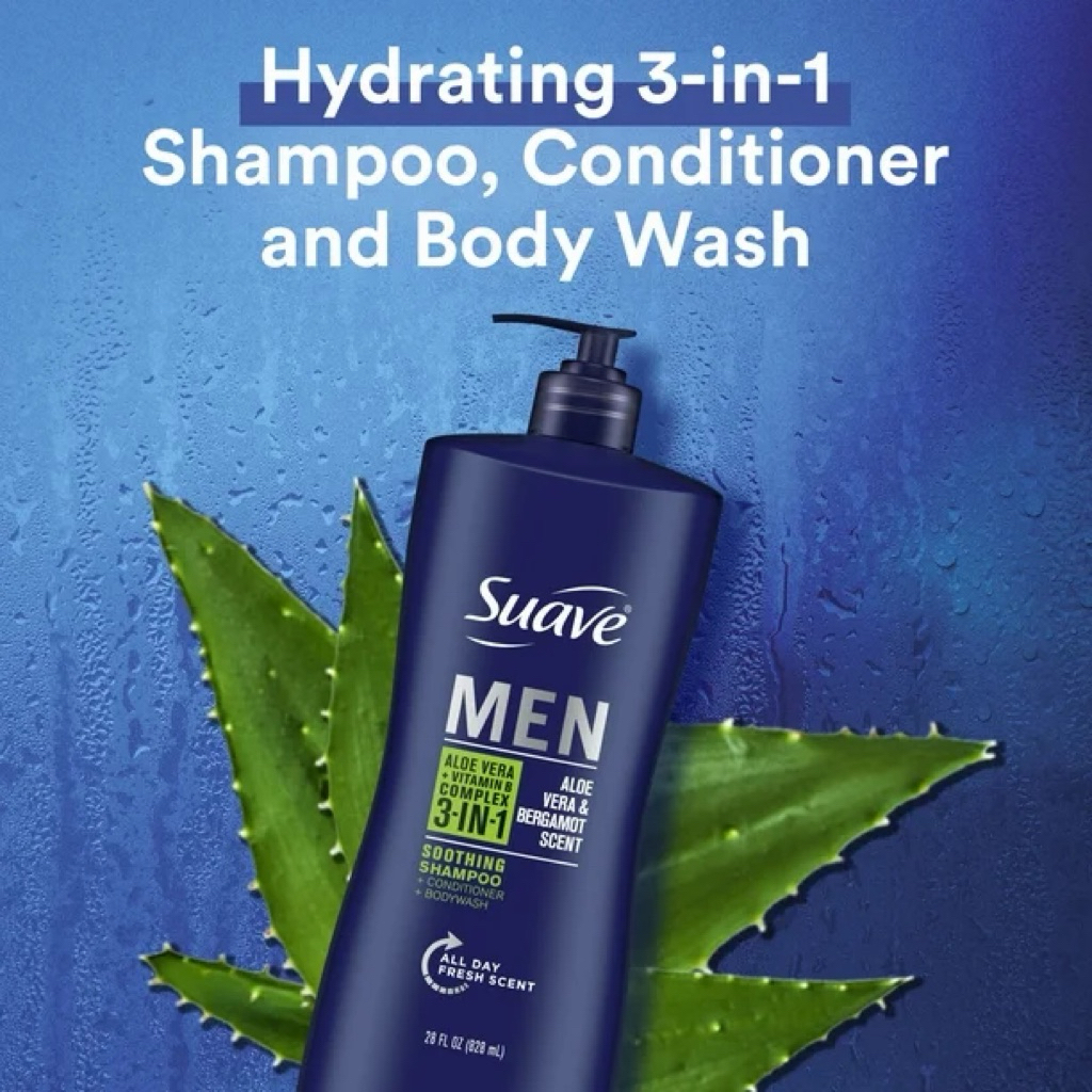 Tắm gội Suave Men Alo Vera & Bergamot Scent 3in1 có vòi hàng chính hãng Mỹ
